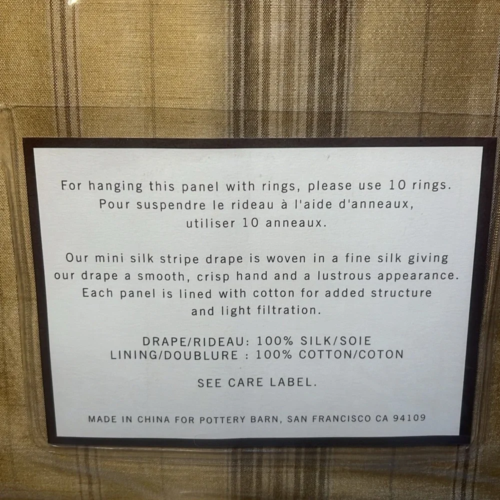 Pottery Barn Silk Drape Rideau Gold and Brown Stripe 60 x 84 New in Package
